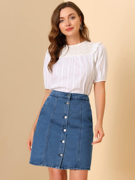 Allegra K Women's Denim Skirts Casual A-Line Short Button Down Jean Skirt