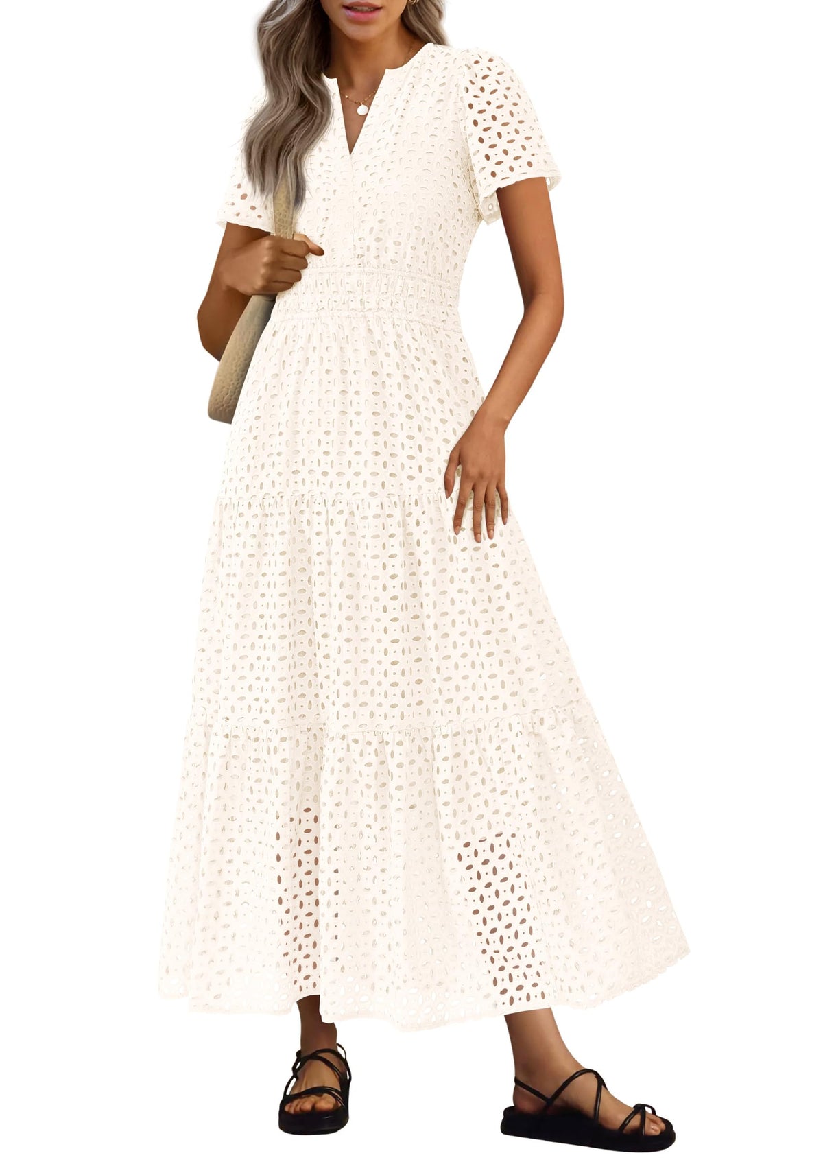 PRETTYGARDEN Women's Summer Hollow Out Eyelet Maxi Dress