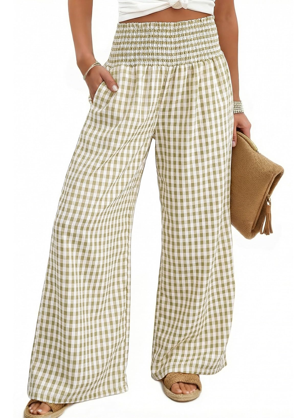 Dokotoo Women's Fall Gingham Wide Leg Casual Pants 2026