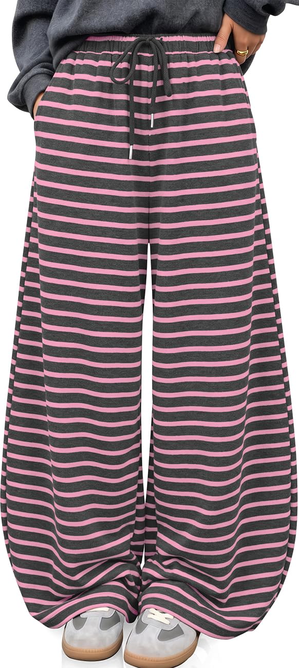 TARSE Women's Striped Barrel Pants Wide Leg Lounge Pants