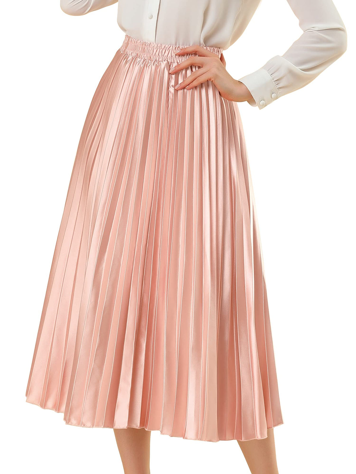 Allegra K Women Pleated Midi Skirt High Waisted Metallic Party Skirts
