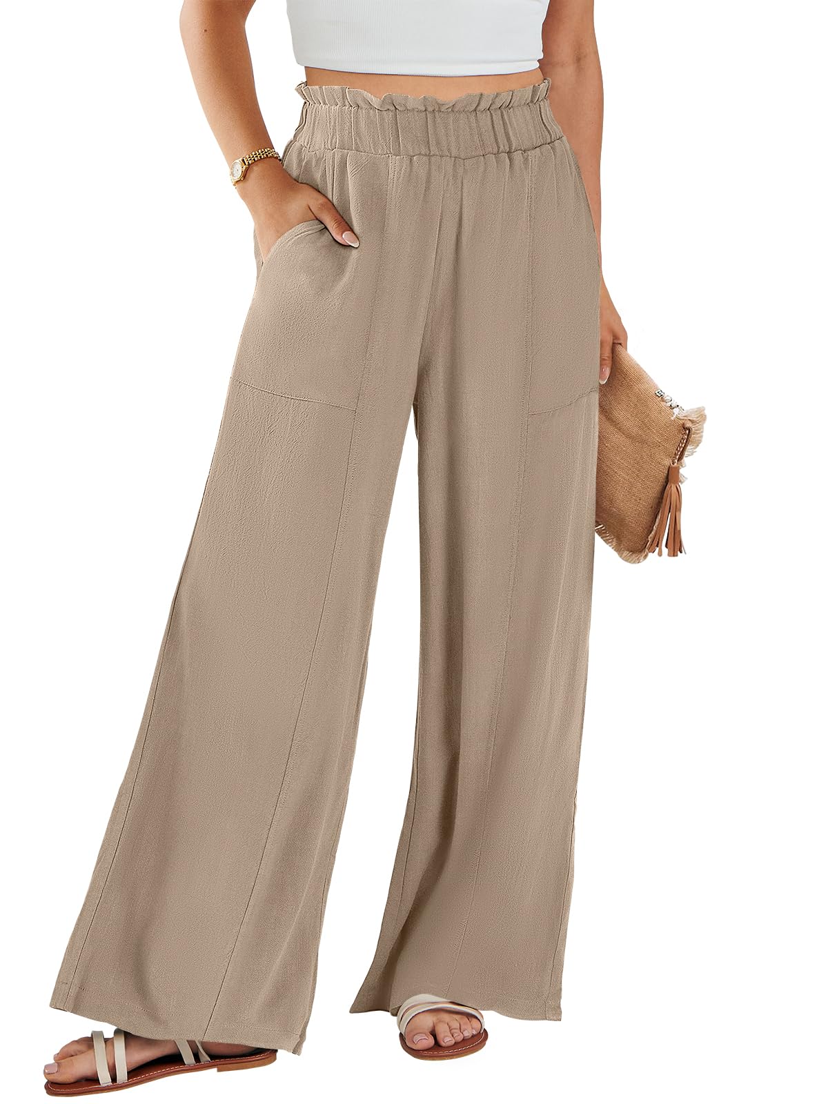 ANRABESS Womens Linen Pants 2026 Summer Casual Loose Wide Leg Palazzo Pants High Waist Flowy Beach Trousers Work Outfits