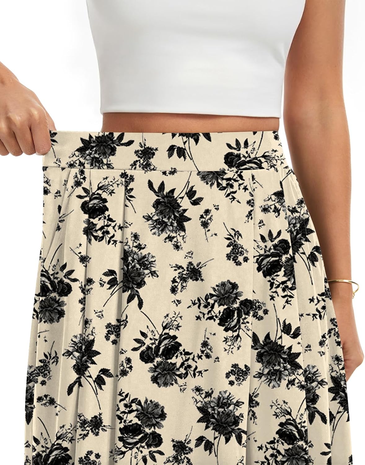 Womens Midi Flowy Skirts A-Line Casual Skirt with Pockets S-2XL