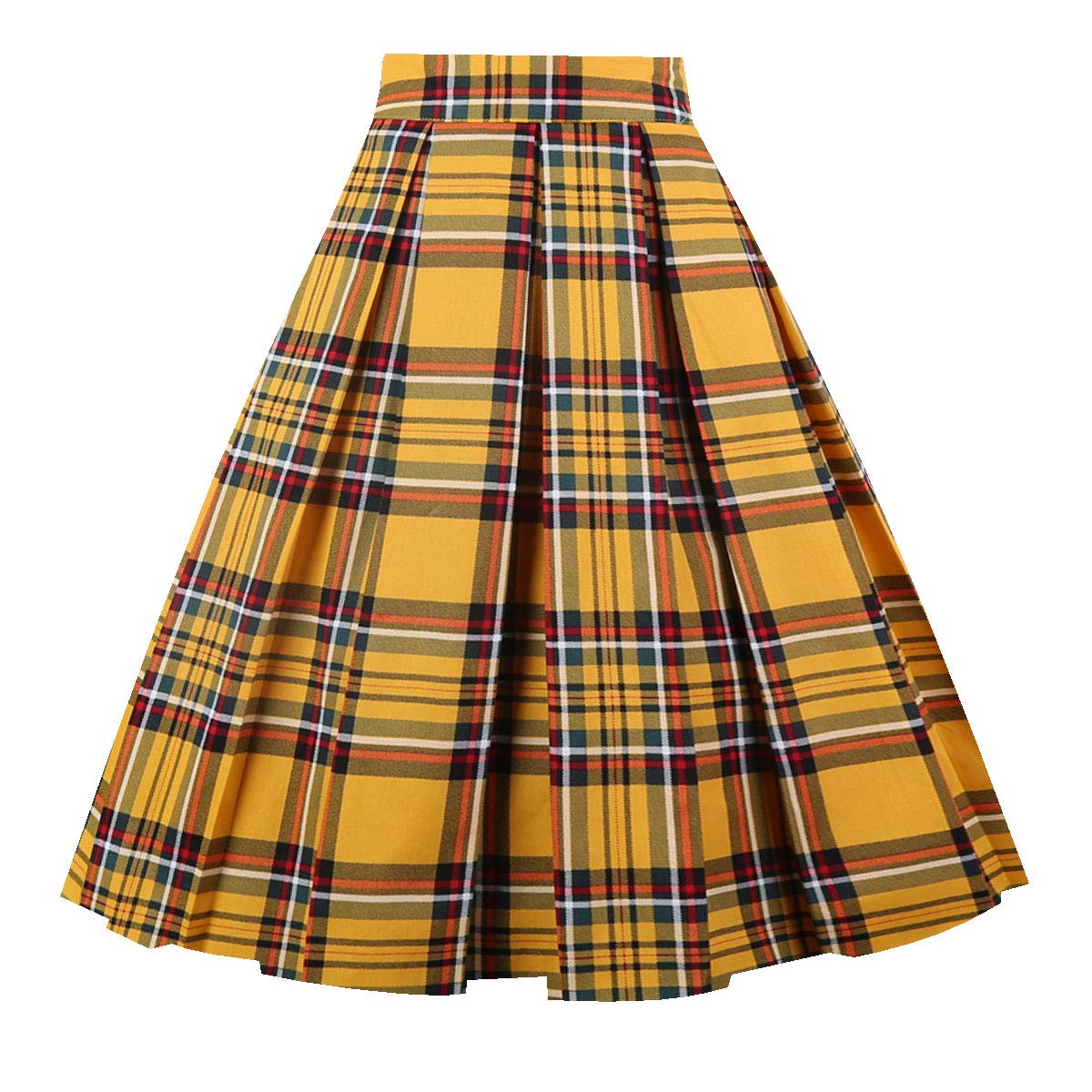 OBBUE Vintage Pleated Skirt A-line Midi Skirts