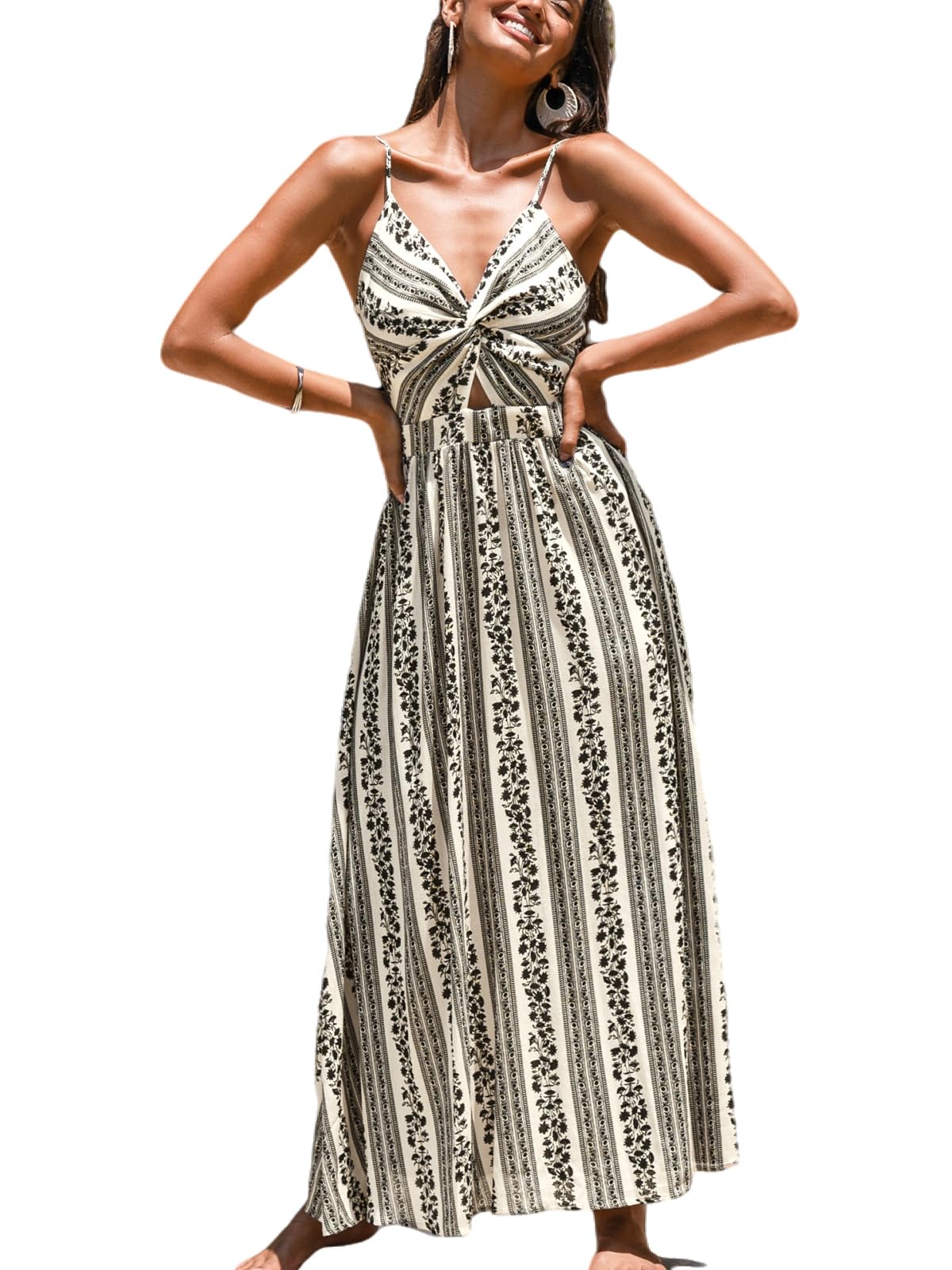 CUPSHE Women's Maxi Dress Floral Print Twisted V Neck Sleeveless Long Dress Summer Casual Dress