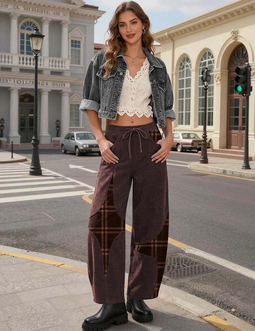 TARSE Women’s Corduroy Barrel Pants Wide Leg Harem Pants Baggy Casual