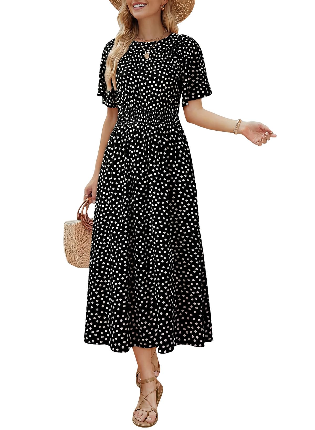 Dokotoo Summer Dresses for Women 2026 Vintage Elegant Midi Maxi Dresses Casual Short Sleeve A Line Flowy Dress