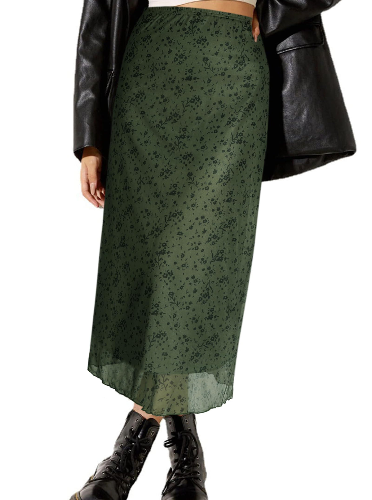 Avanova Women Mesh Floral Boho Midi Skirt High Waist Long Skirt