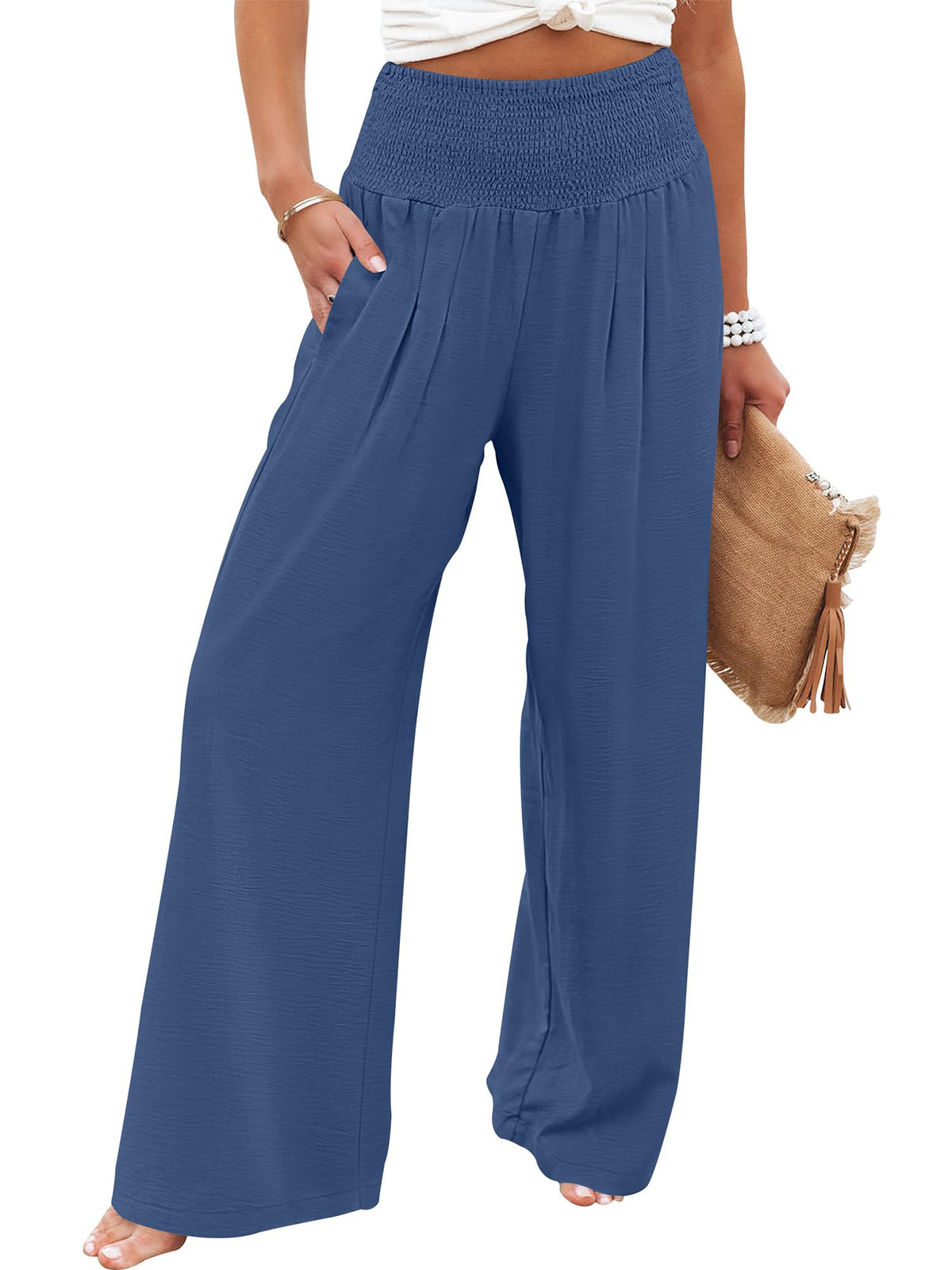 ANRABESS Women Wide Leg Summer Palazzo Pants with Pockets