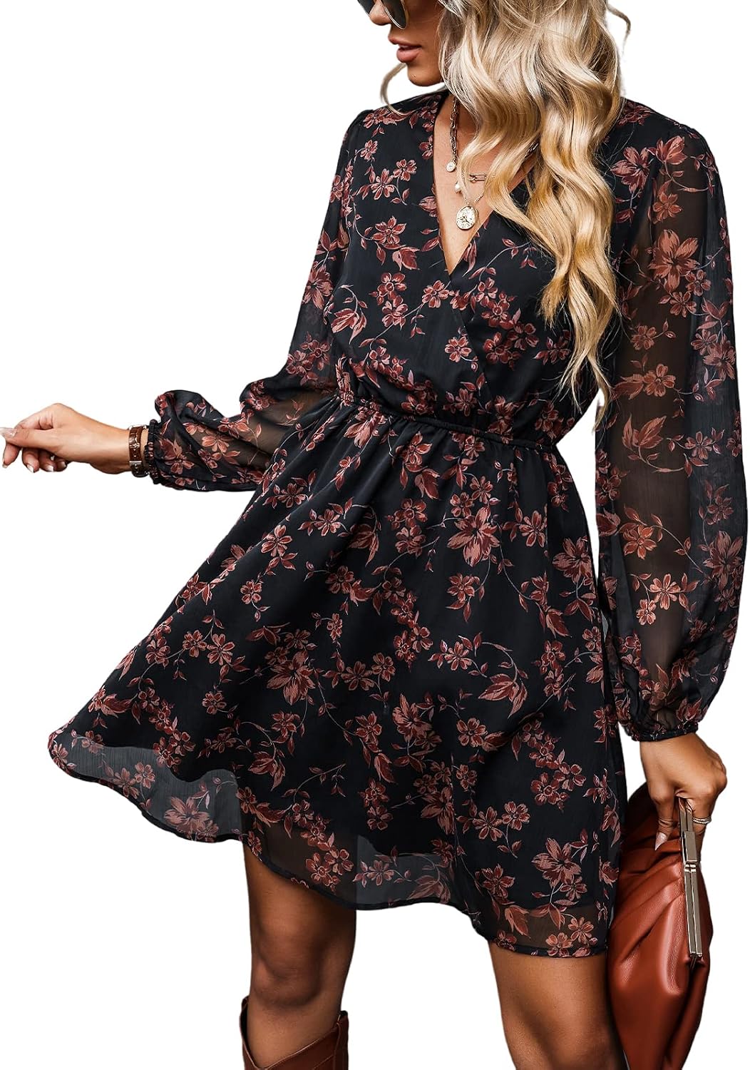 CUPSHE Womens Fall Floral Dress Boho Vacation Mini Wedding Guest Dresses