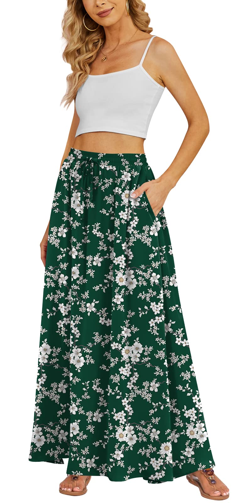 Yincro Women's Maxi Skirt Flowy High Waist Casual Long Skirts with Pockets
