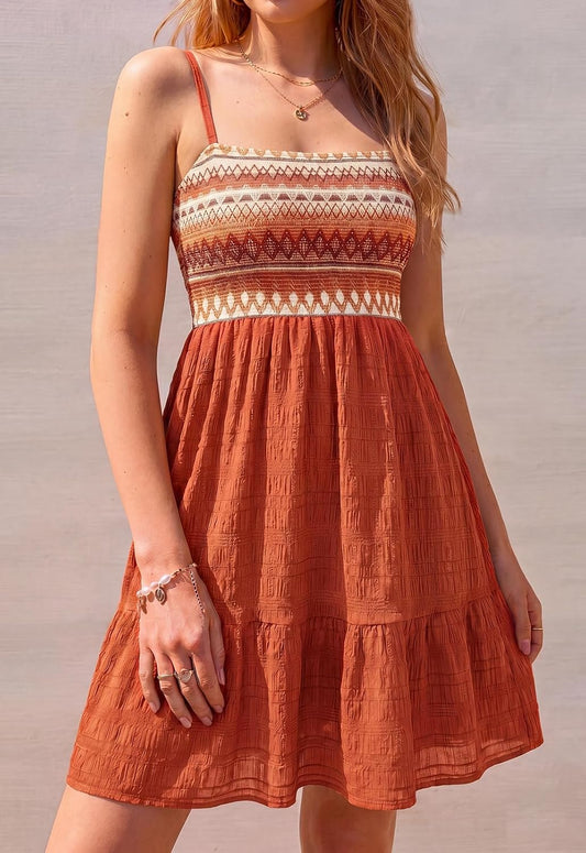 PRETTYGARDEN Womens Summer Dresses 2026 Paisley Spaghetti Strap Sleeveless Smocked A Line Boho Mini Dress with Pockets