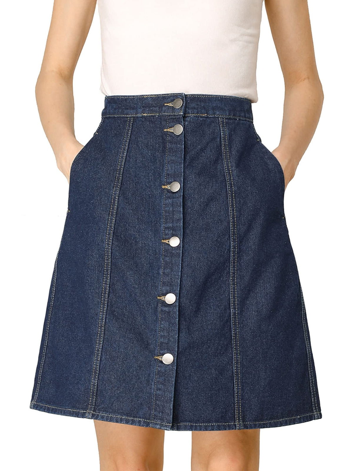 Allegra K Women's Denim Skirts Casual A-Line Short Button Down Jean Skirt