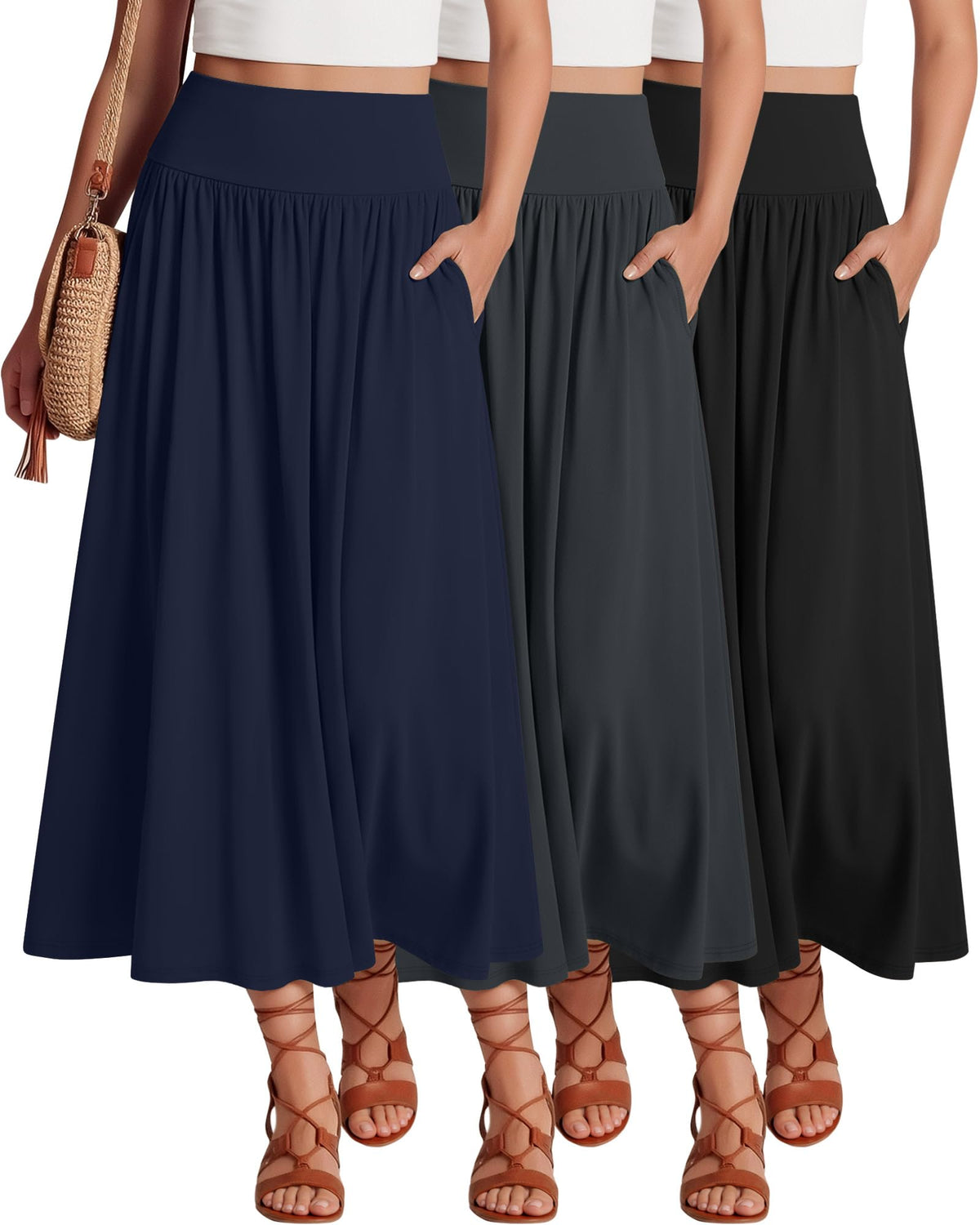 Ficerd 3 Pack Maxi Long Skirts for Women