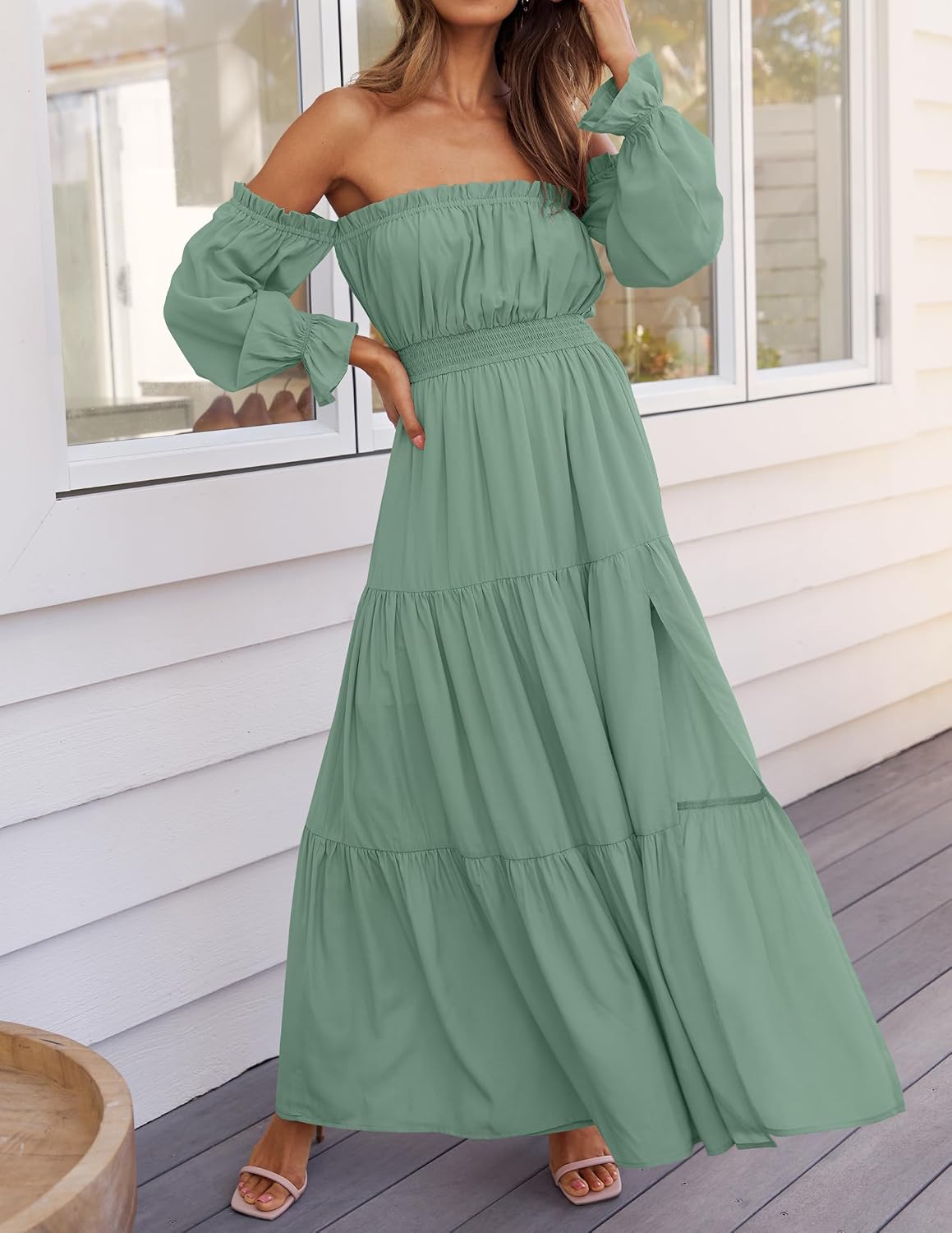 ZESICA Womens Fall Long Sleeve Boho Off Shoulder Maxi Dresses