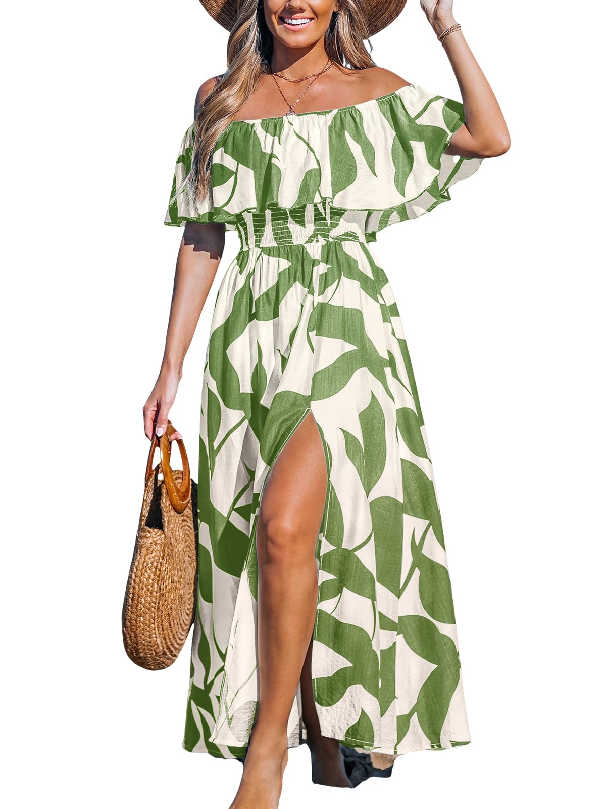 CUPSHE Womens Ruffle Floral Maxi Summer Dress Off Shoulder Beach Dress