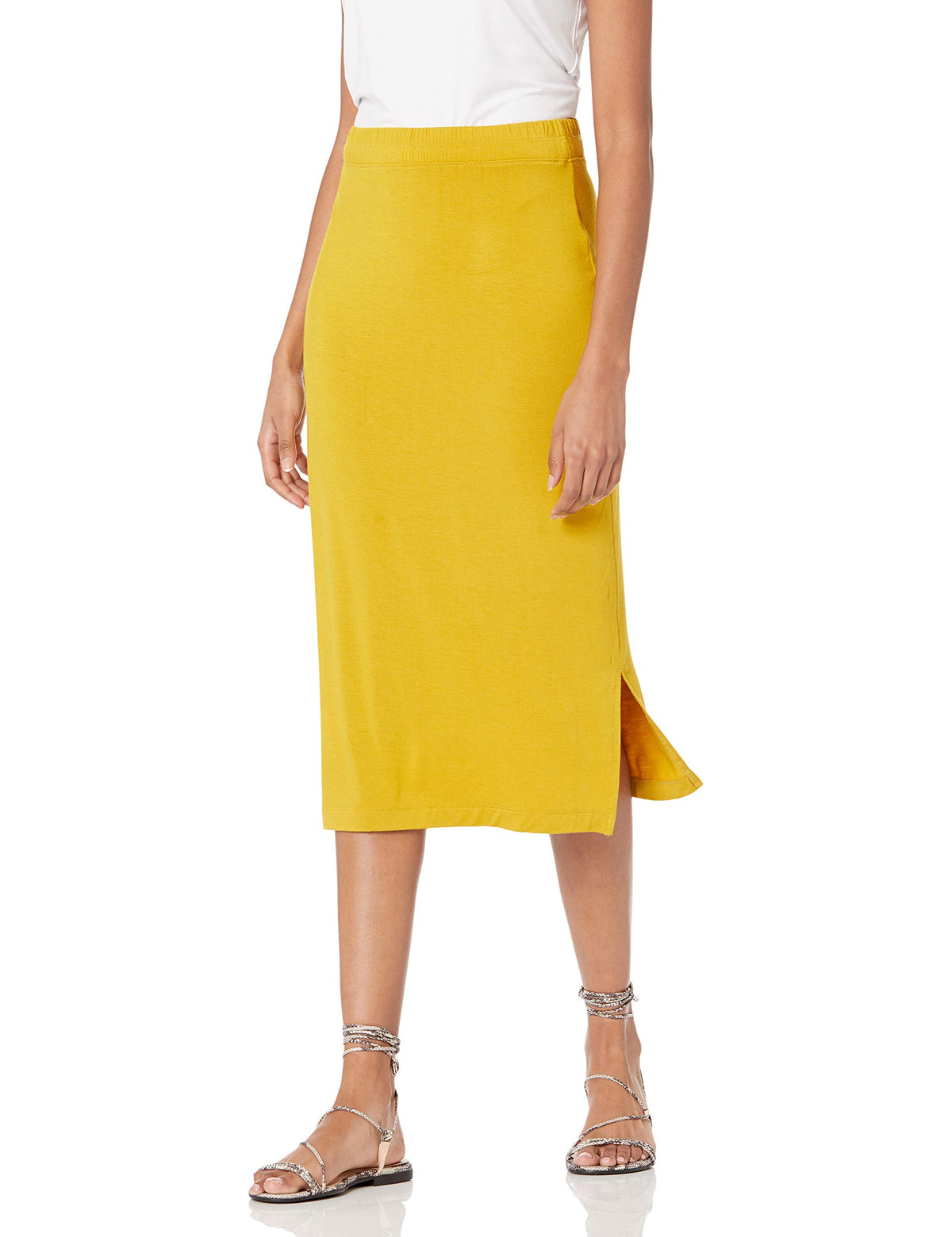 Amazon Essentials Women's Pull-On Knit Midi Skirt with Elastic Waist, Slits