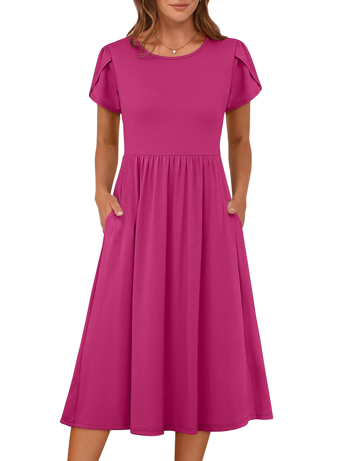 ANRABESS Women's Summer Petal Short Sleeve Midi Dress with Pockets
