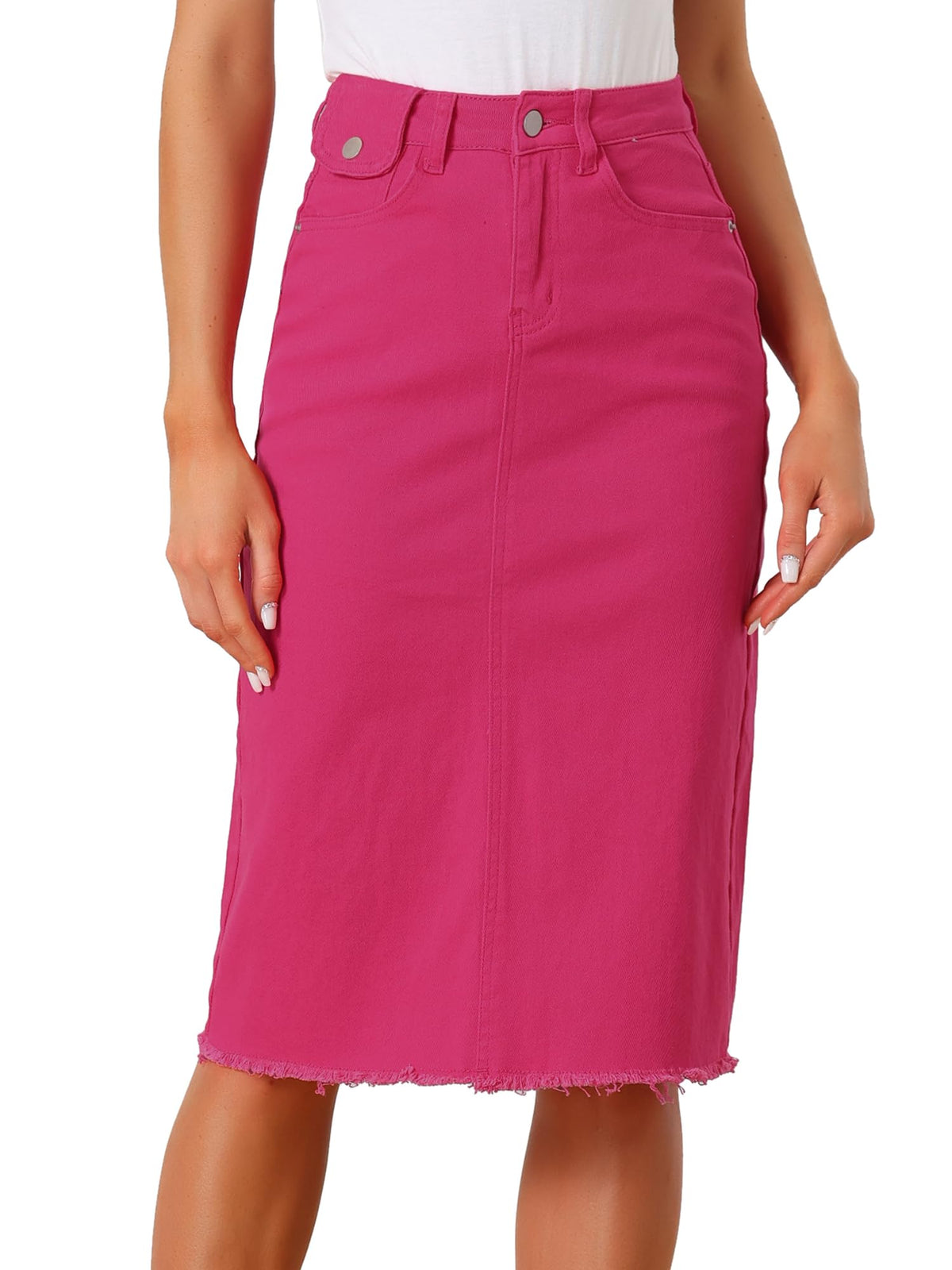 Allegra K Women's Casual Jean Skirt Raw Hem Stretch High Waist Denim Skirts