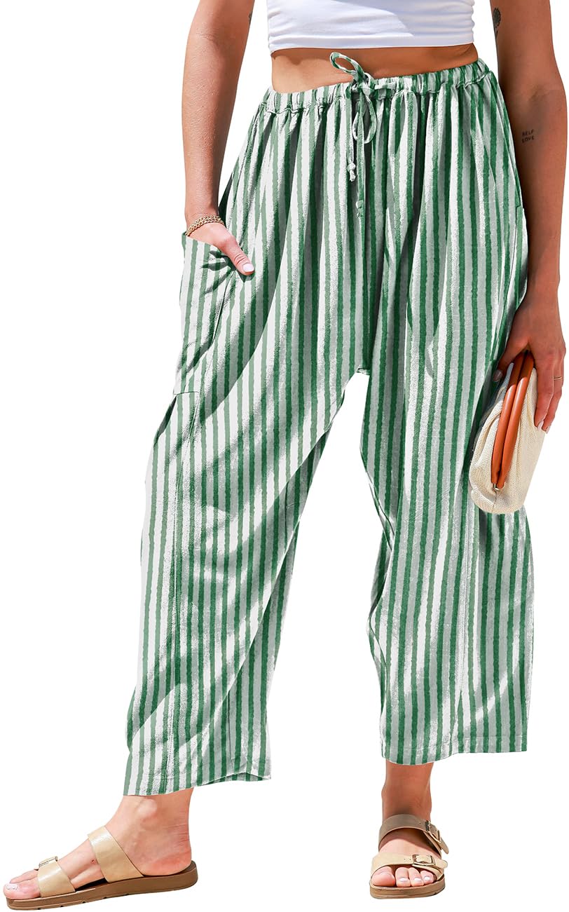 TARSE Womens Wide Leg Striped Linen Pants with Pocket
