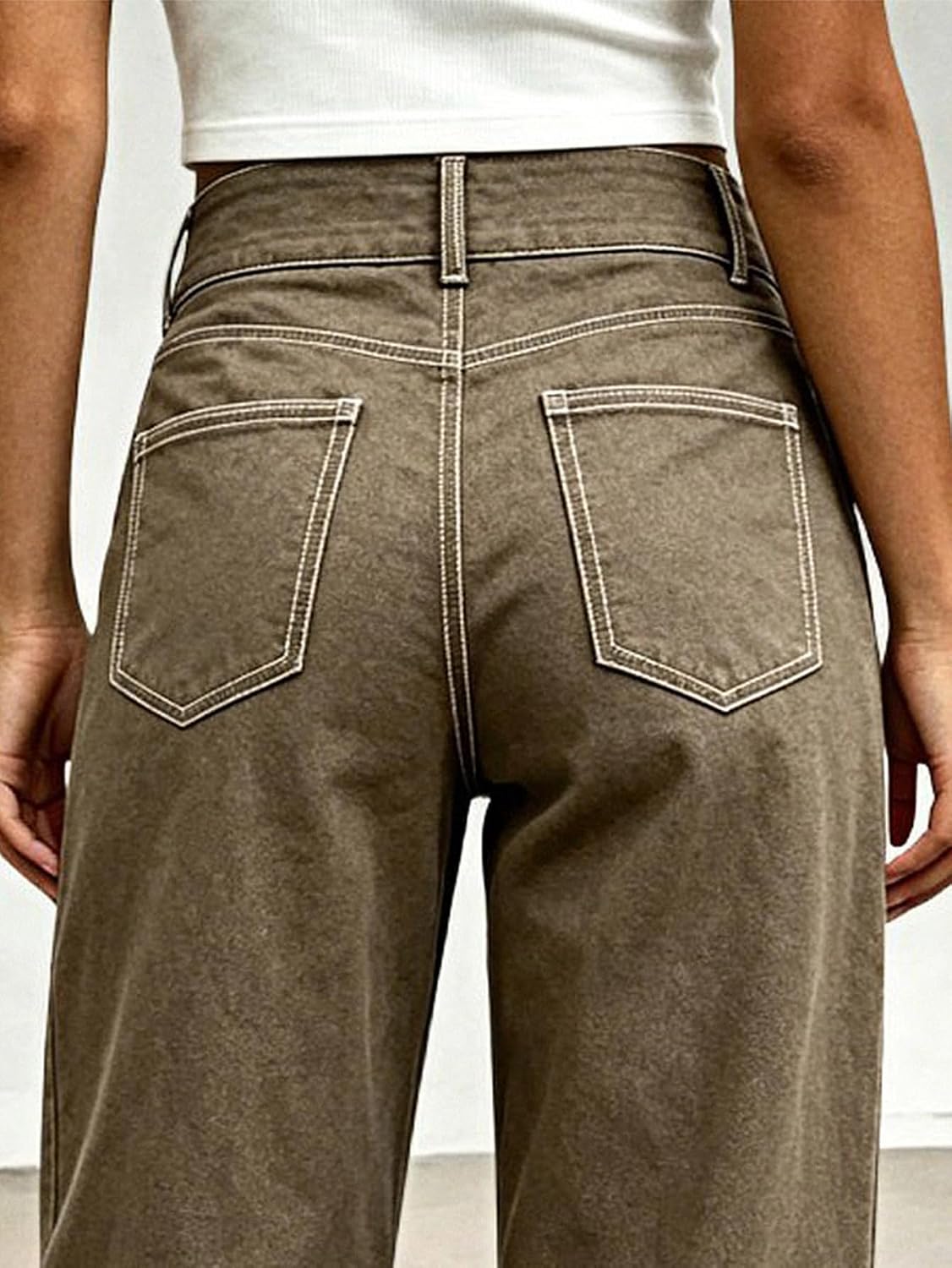 Flamingals Straight Leg Mid Rise Barrel Pants for Women