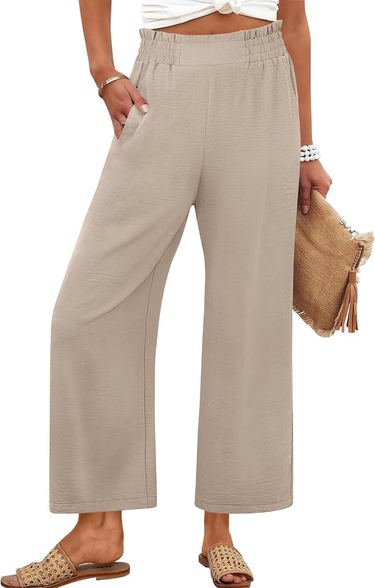 ANRABESS Womens Wide Leg Pants Cropped Work Palazzo Trousers