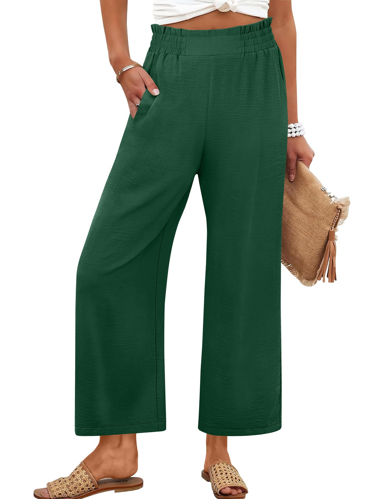 ANRABESS Womens Wide Leg Pants Cropped Work Palazzo Trousers