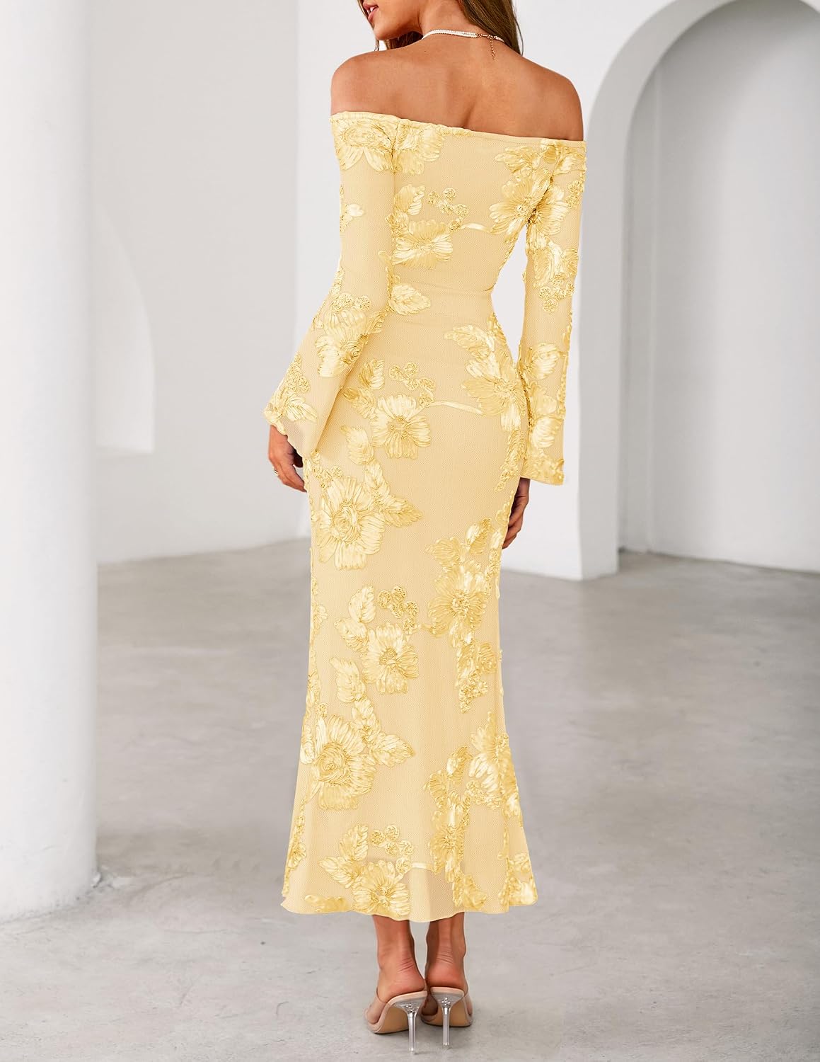 ZESICA Women's Fall Off Shoulder Floral Wedding Guest Maxi Dresses