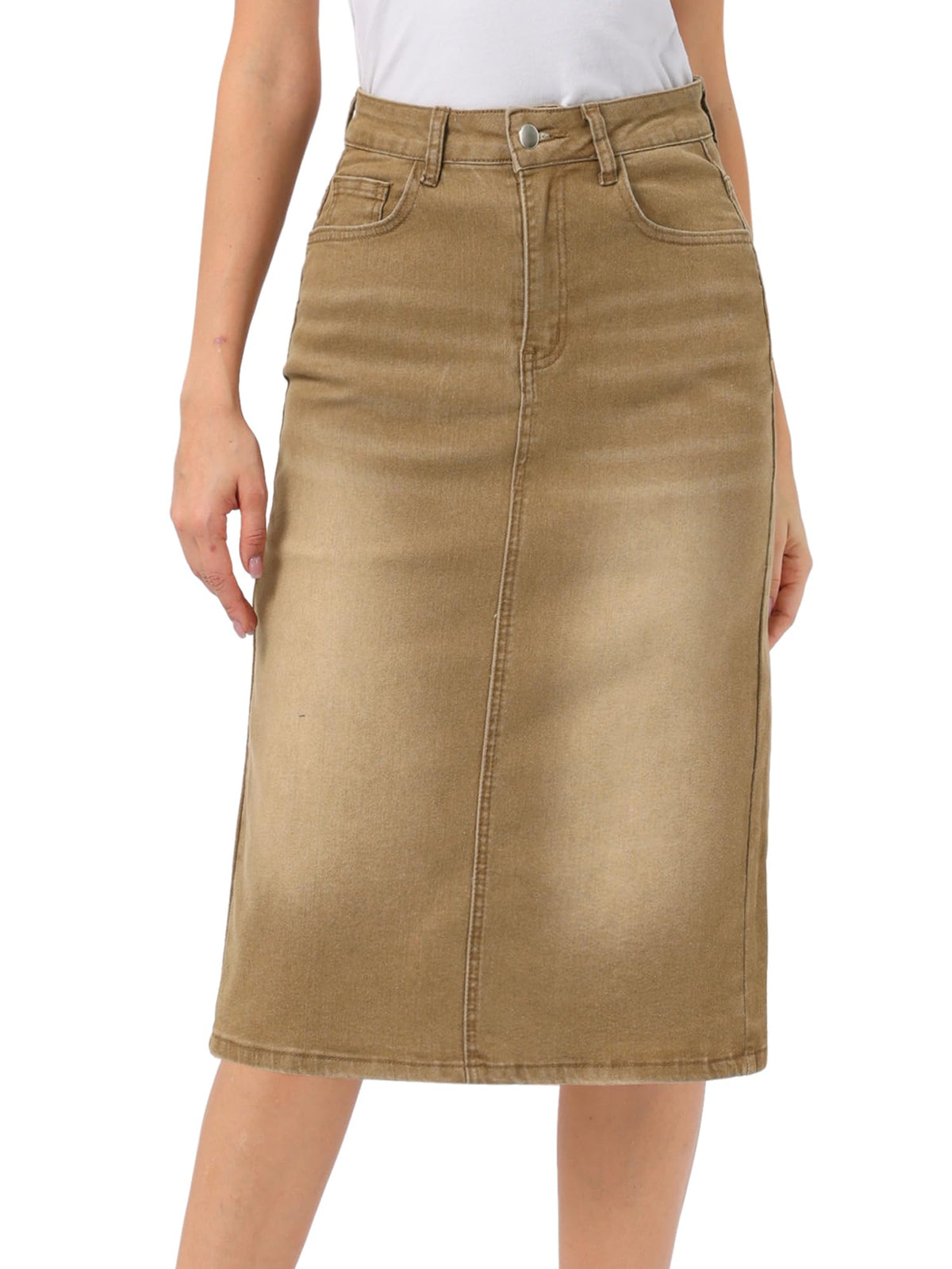 Allegra K Denim Pencil Skirts for Women High Waist Midi Casual Jean Skirt