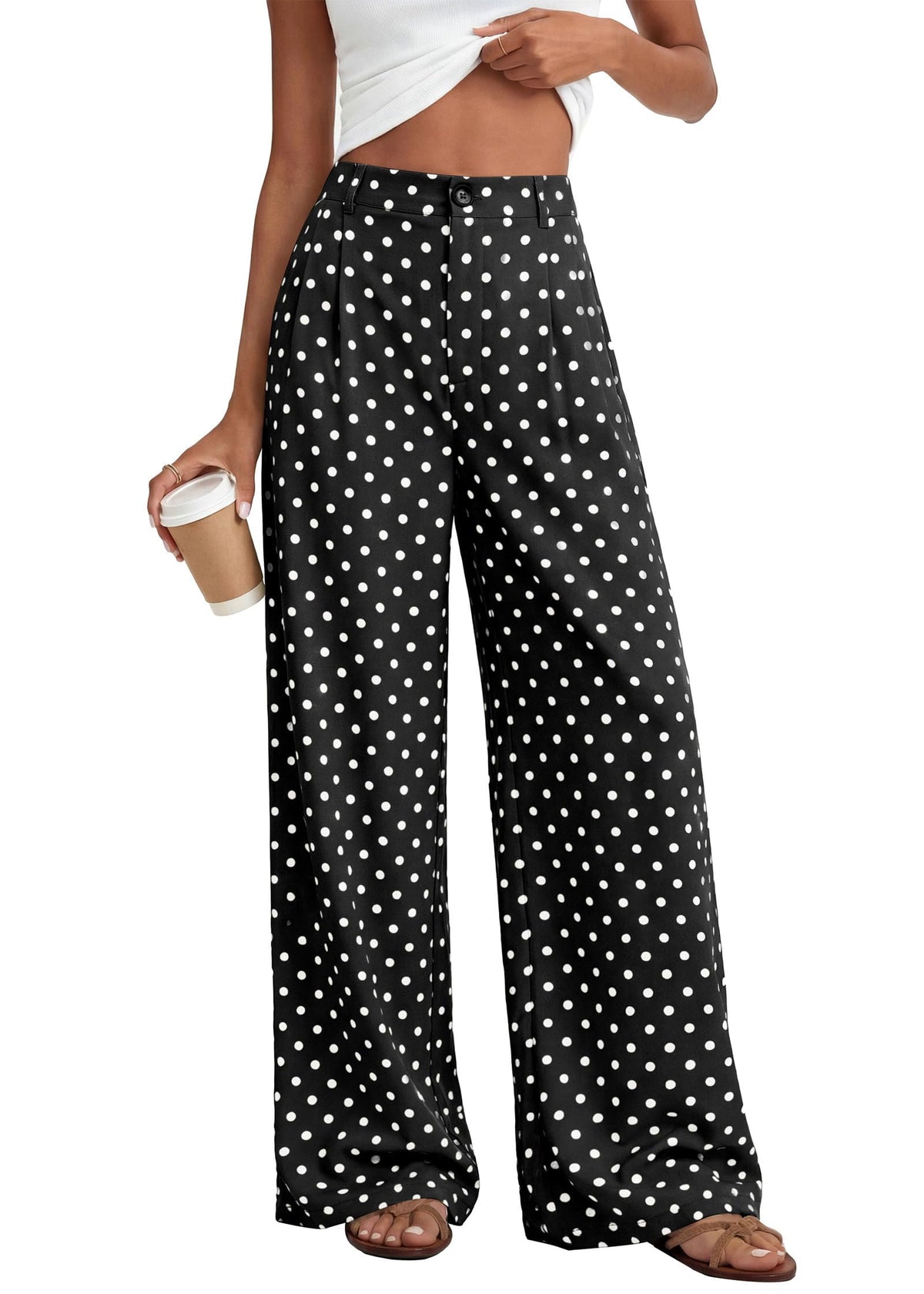 KIRUNDO Wide Leg Pants for Women 2026 Summer Flowy Polka Dot Trousers