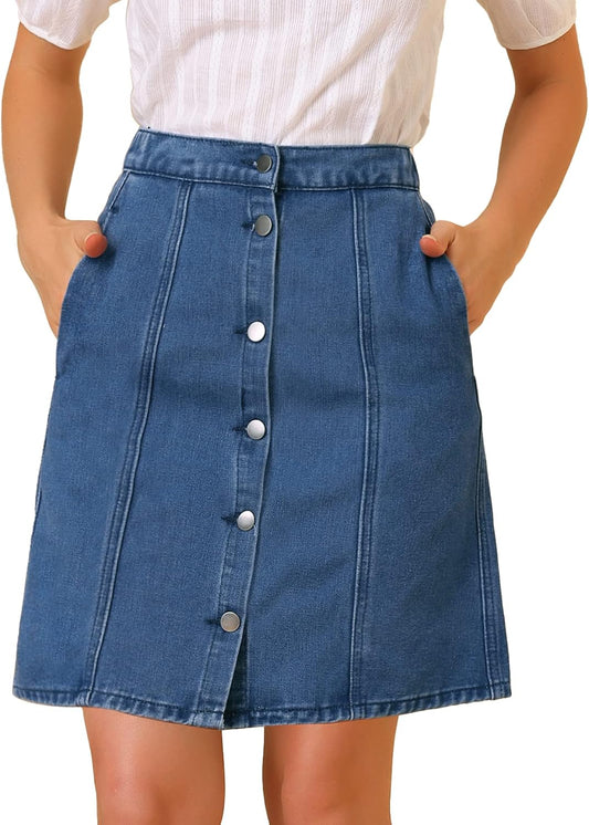 Allegra K Women's Denim Skirts Casual A-Line Short Button Down Jean Skirt
