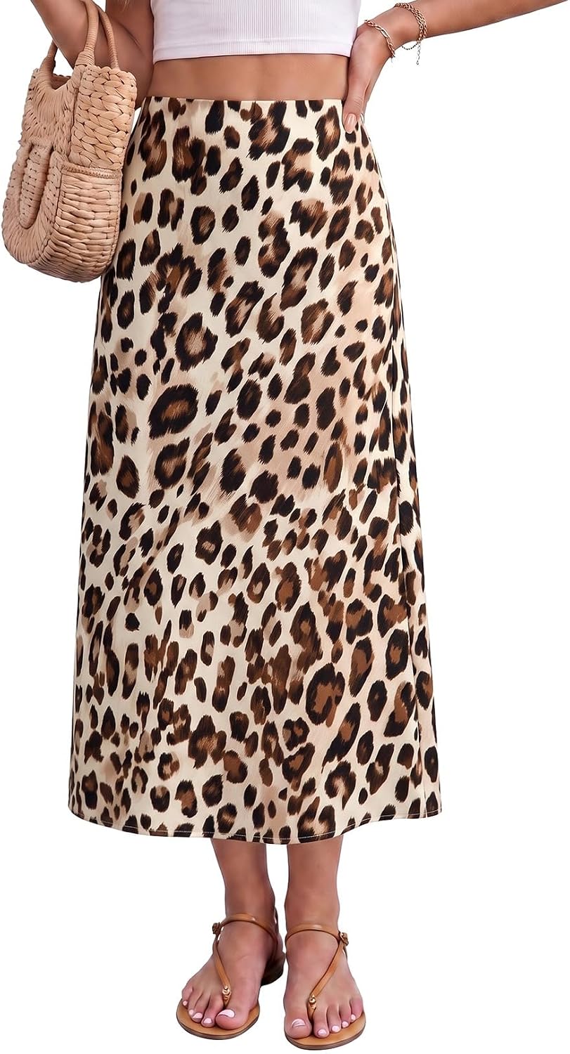 Dokotoo Skirts for Women Trendy High Waisted Cocktail Long Silk Midi Skirt