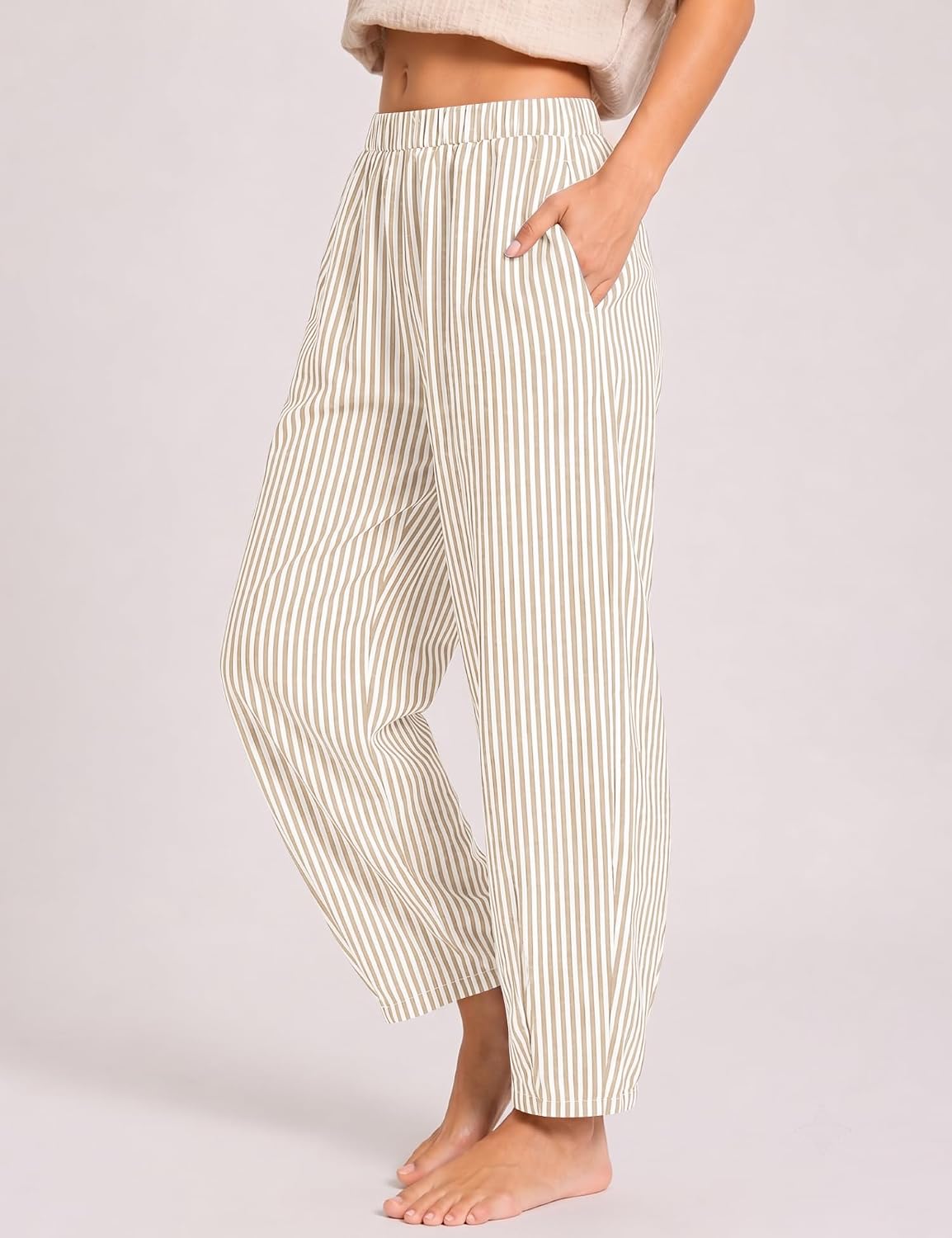 LOMON Womens Barrel Harem Travel Pants Baggy Casual Gingham Striped Bottoms