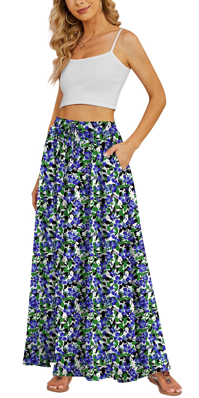 Yincro Women's Maxi Skirt Flowy High Waist Casual Long Skirts with Pockets