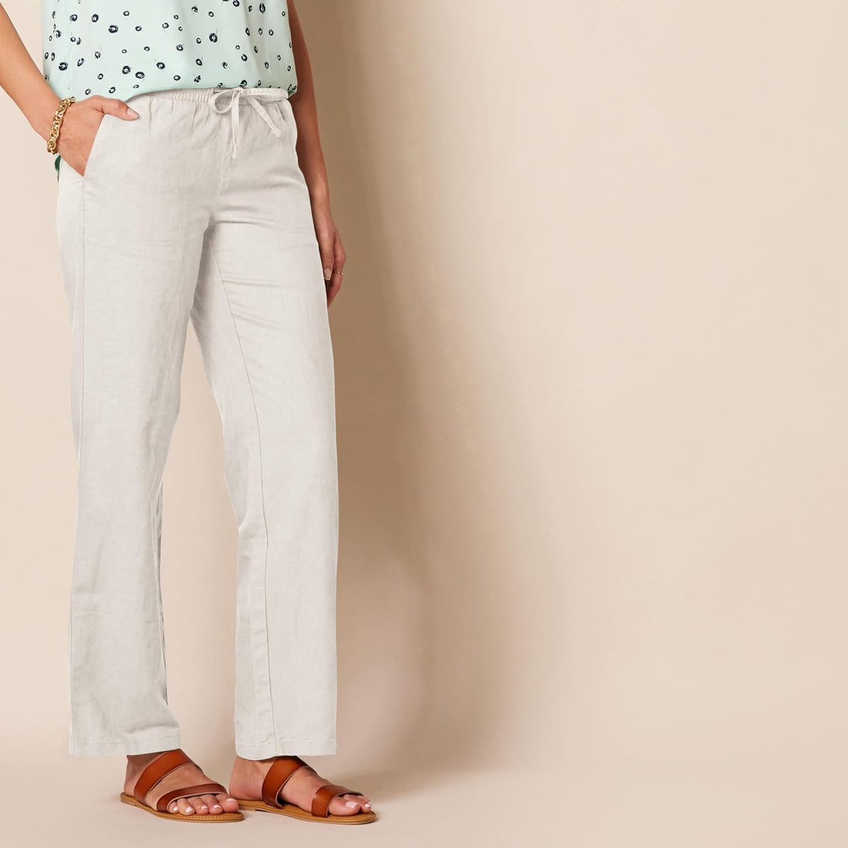 Amazon Essentials Women's Linen Blend Drawstring Relaxed Fit Wide Leg Pants (Available in Plus Size)