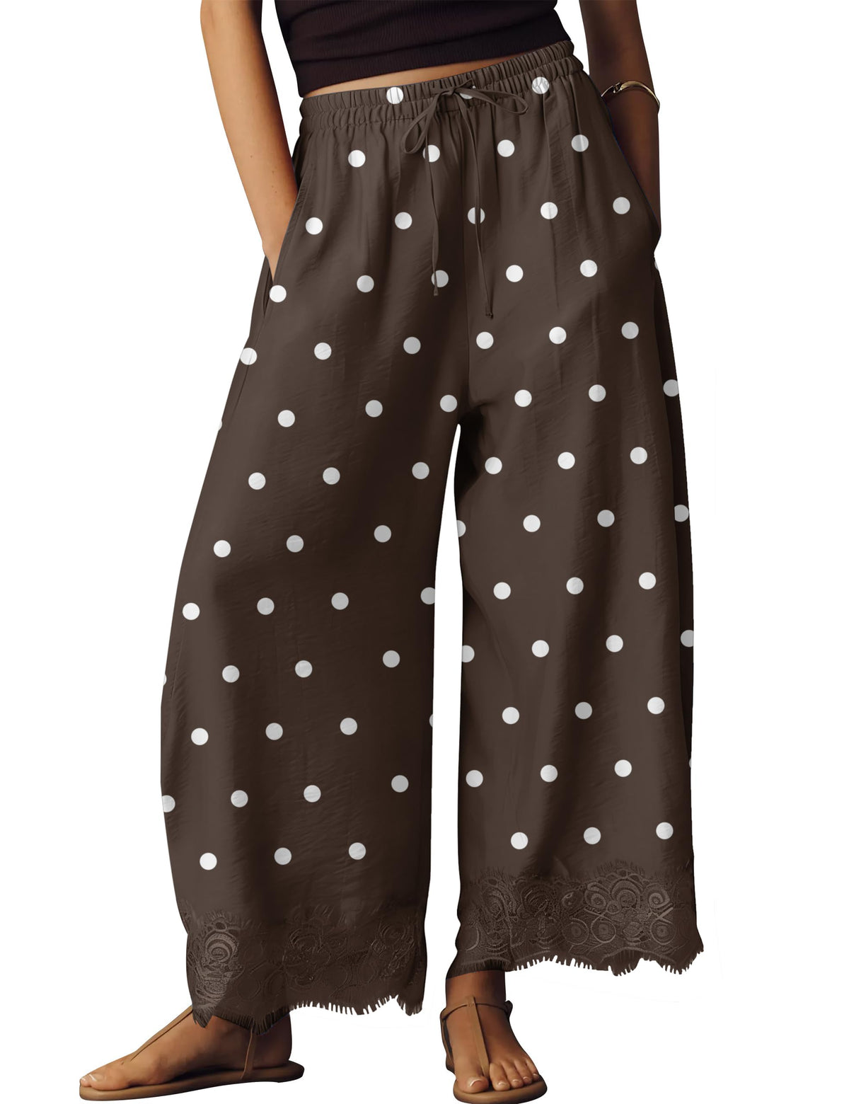 Anoumcy Lace Trim Wide Leg Pants for Women 2026 Spring Summer Cropped Lightweight Casual Pants