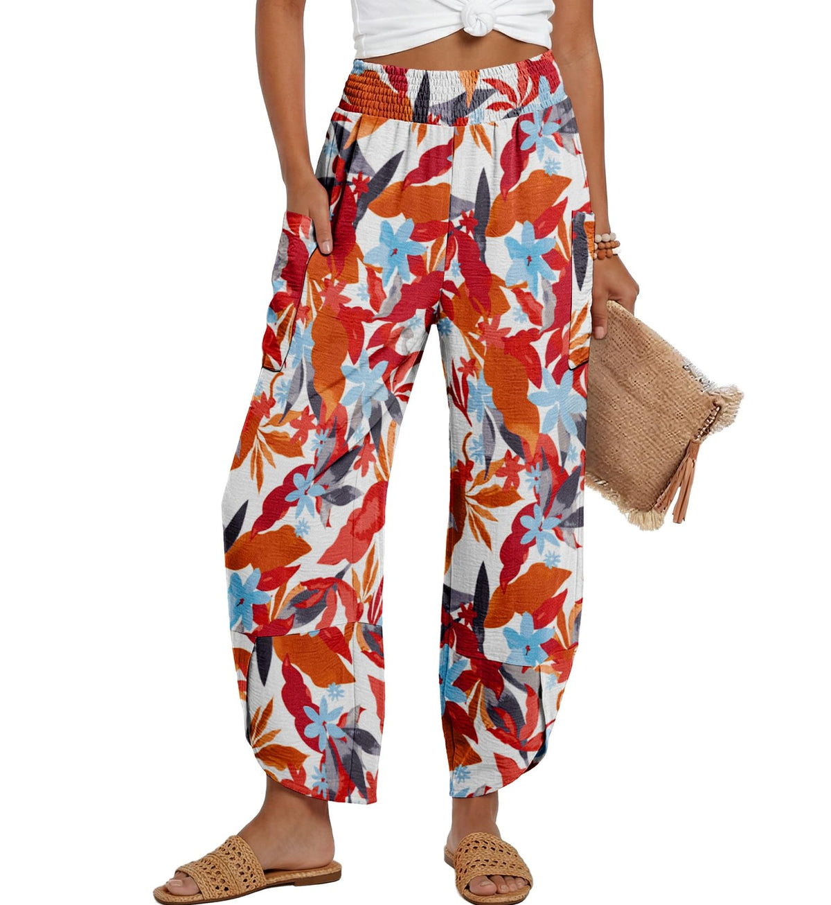 Lepunuo Womens Wide Leg Pants Palazzo High Waisted Smocked Trousers Summer Beach Casual Travel Pants 2026 with Pockets