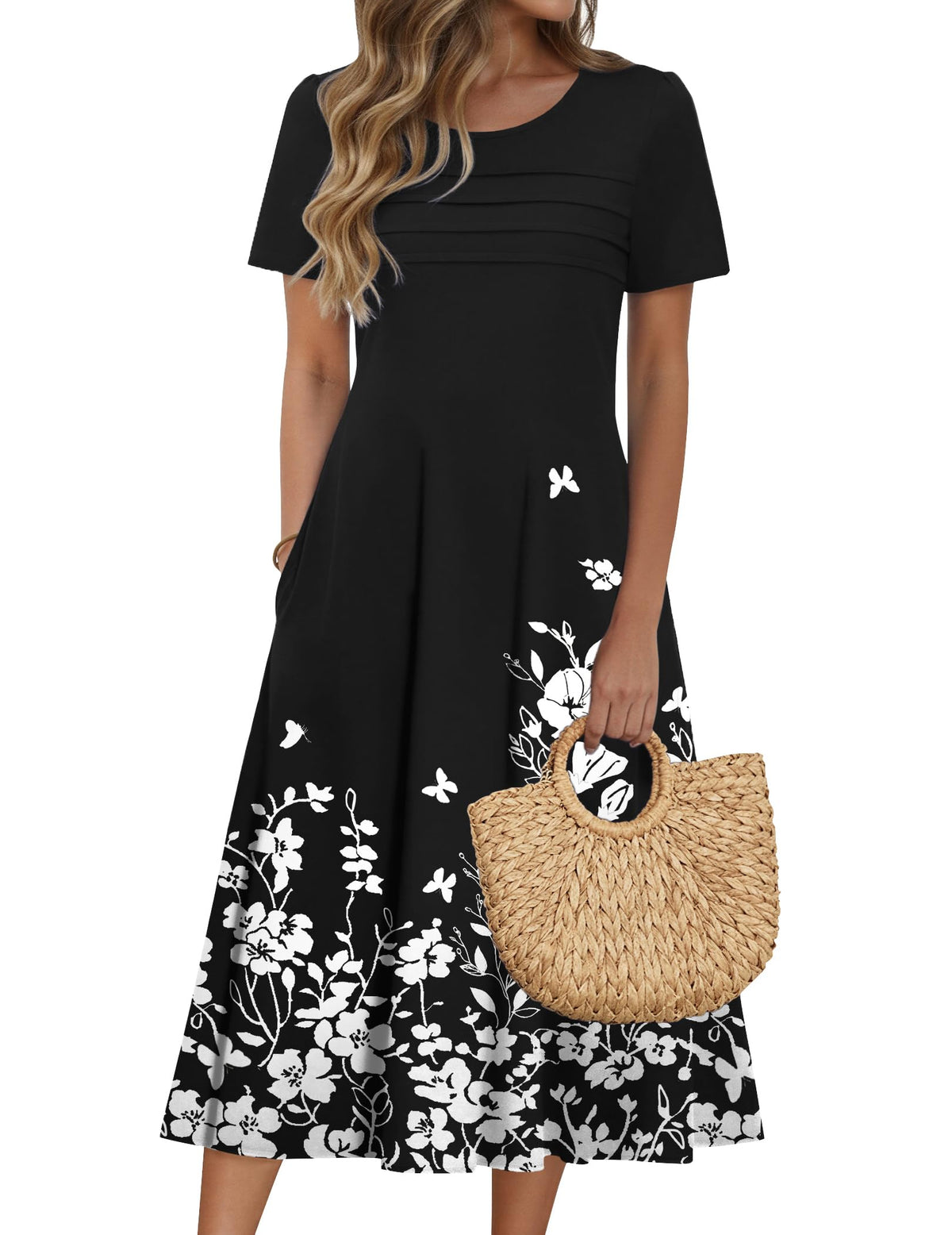 Zeagoo Womens Casual Dresses for Summer Short Sleeve Flare Midi Dress Beach