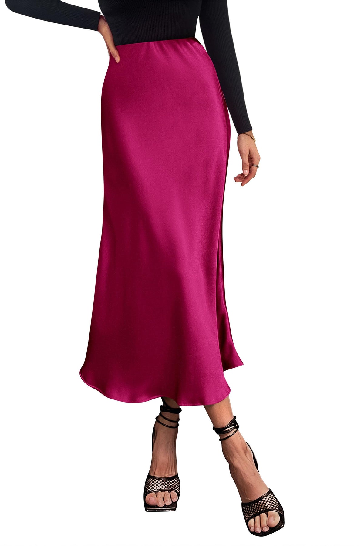 PRETTYGARDEN Women's Satin Midi Skirts Dressy Casual