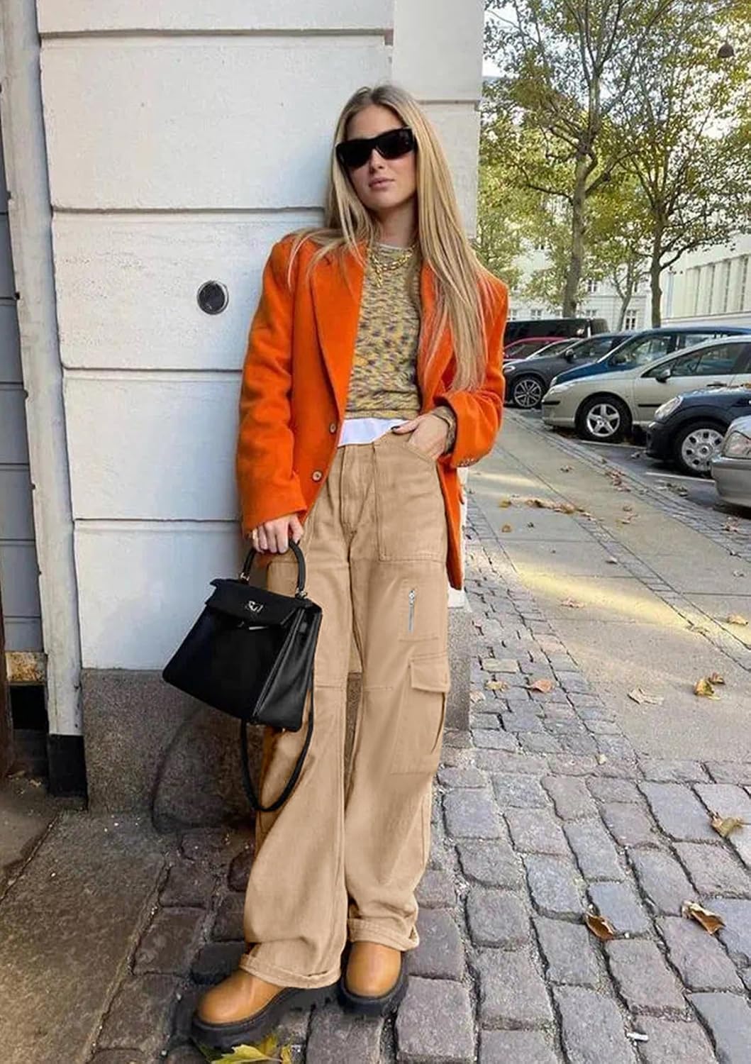 IVIR Cargo Pants Women High Waist Wide Leg Casual Pants with 7 Pockets Stretchy Drawstring Baggy Y2K Trousers