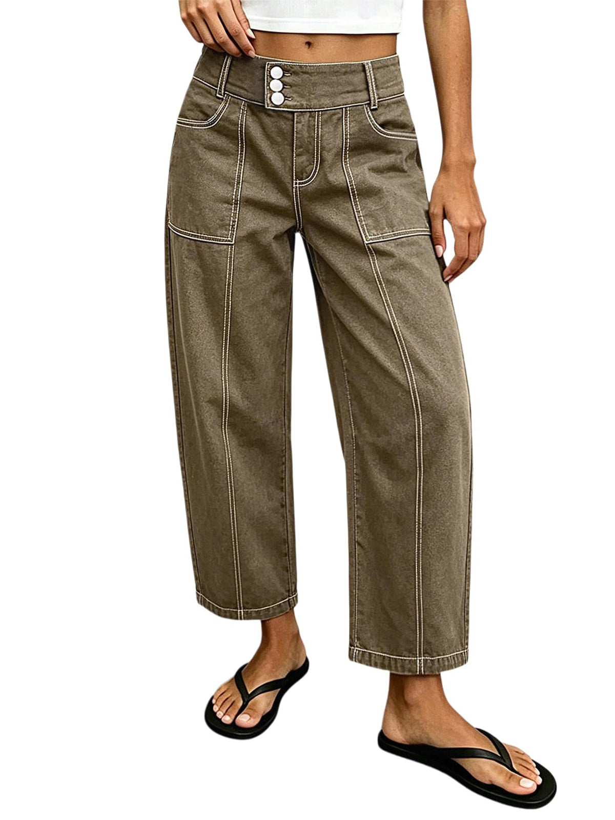 Flamingals Straight Leg Mid Rise Barrel Pants for Women