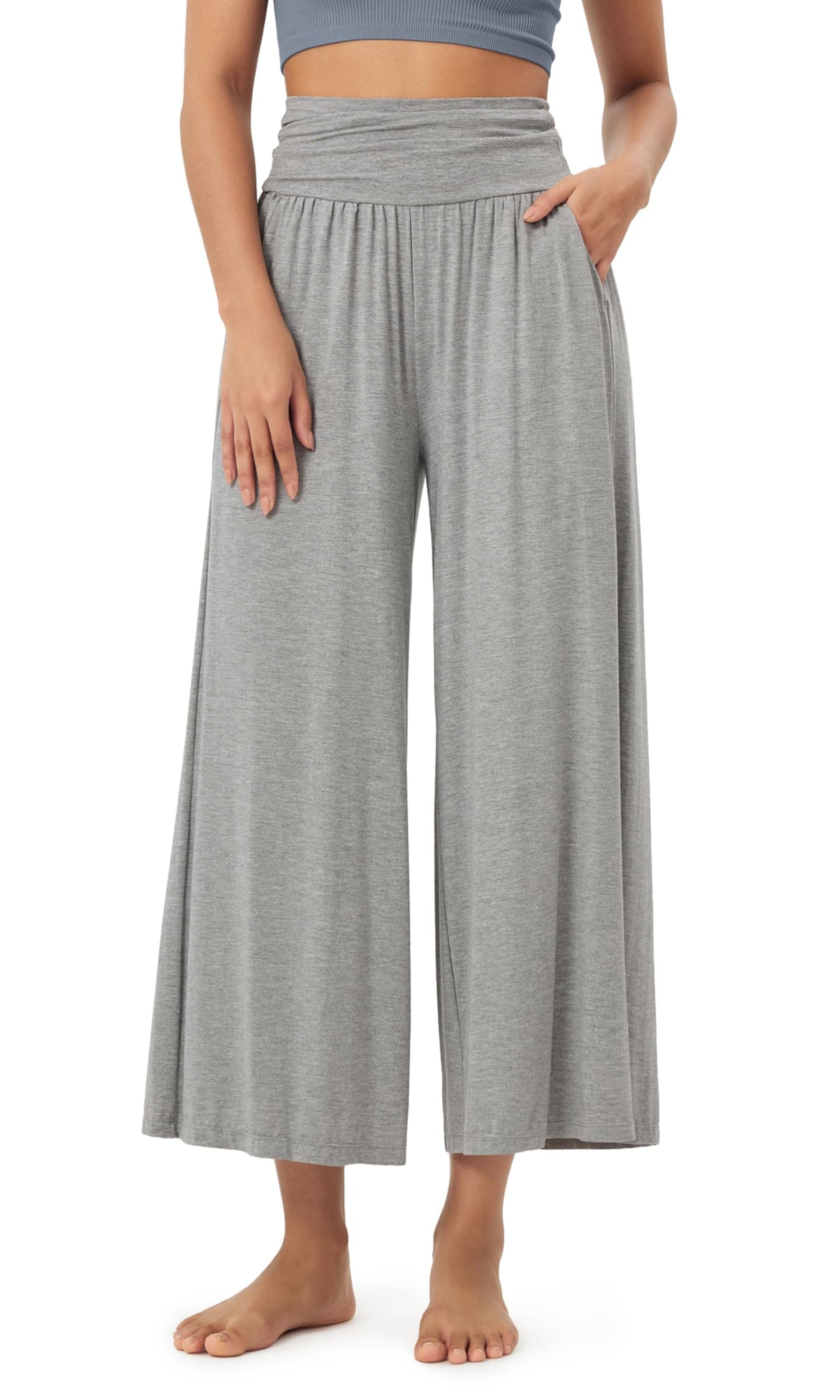 ODODOS Women's Wide Leg Palazzo Lounge Cropped Pants with Pockets Light Weight Comfy Pajama Capri Pants-20/22"/ 24" Inseam
