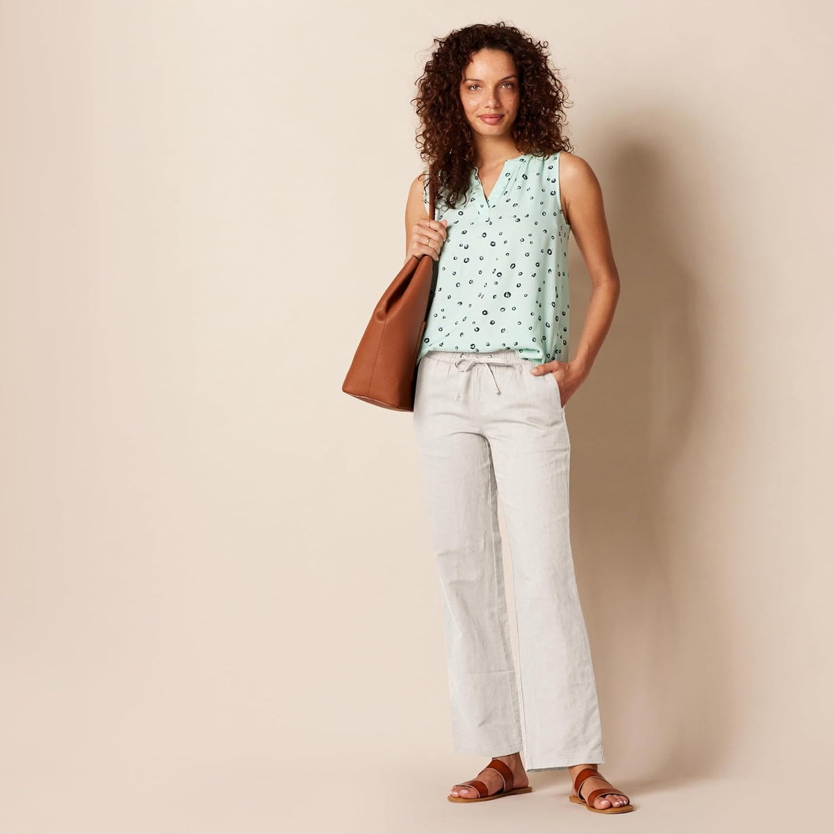 Amazon Essentials Women's Linen Blend Drawstring Relaxed Fit Wide Leg Pants (Available in Plus Size)