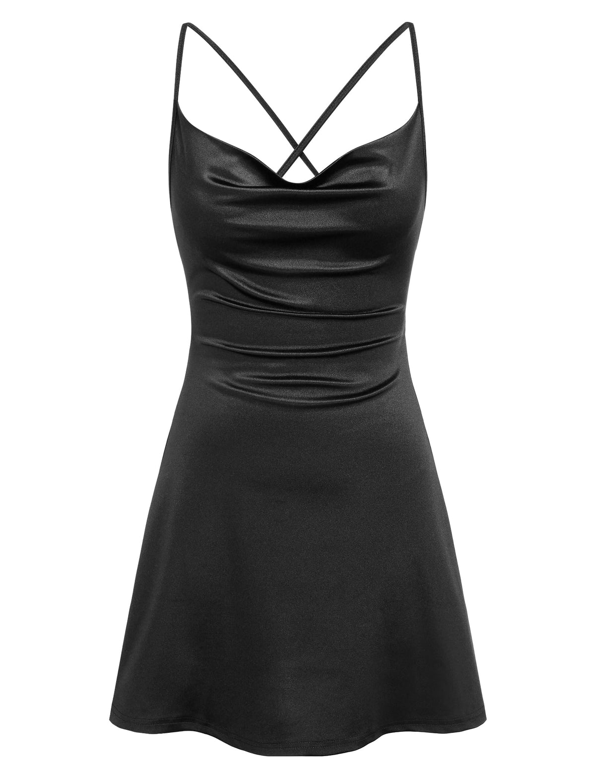 ZAFUL Women Satin Cowl Neck Spaghetti Strap Mini Slip Cocktail Dress