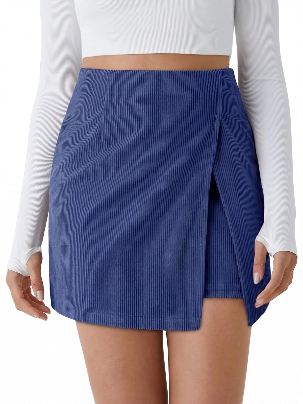 Cicy Bell Womens Corduroy Mini Skirt High Waisted A-line Fall Skirts