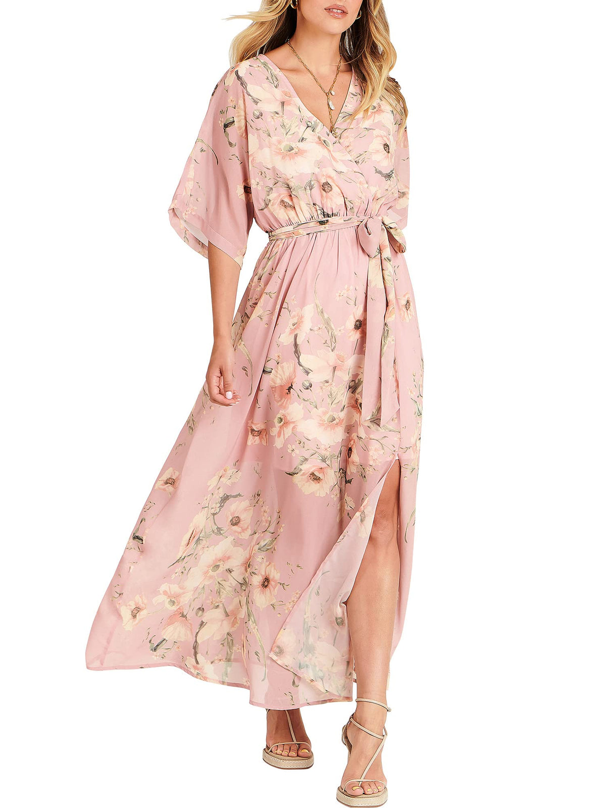 ANRABESS Womens Boho Floral Wedding Guest Maxi Dress