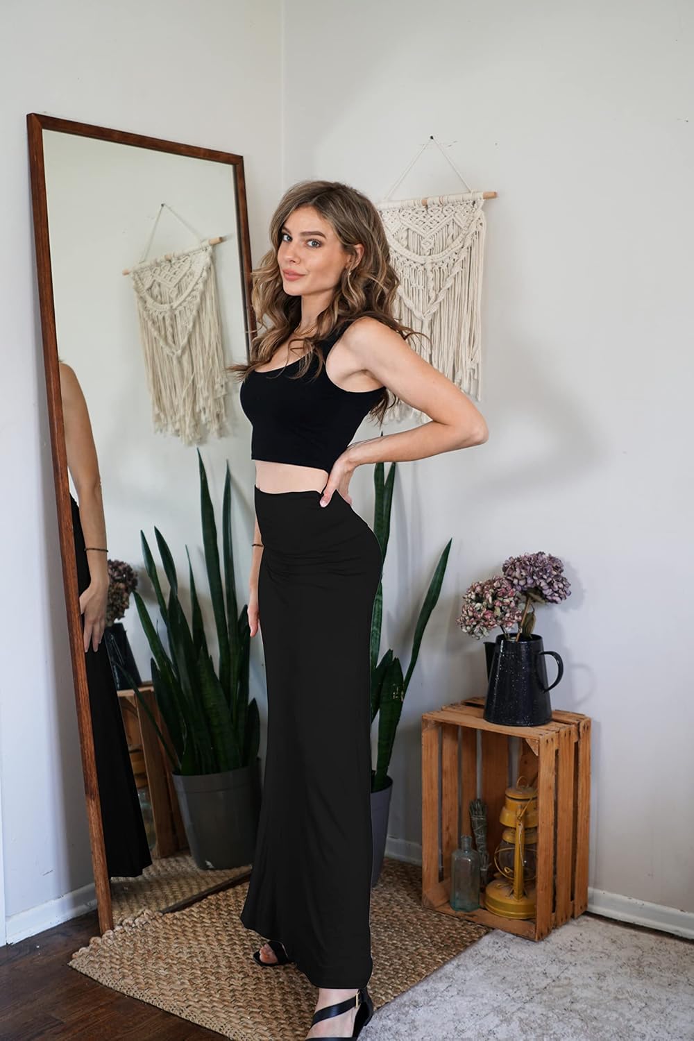 Free to Live 3 Pack Long Skirts for Women Fall Stretchy Flowy Maxi Skirt Dressy Casual for Work, Soft Fold Over High Waisted