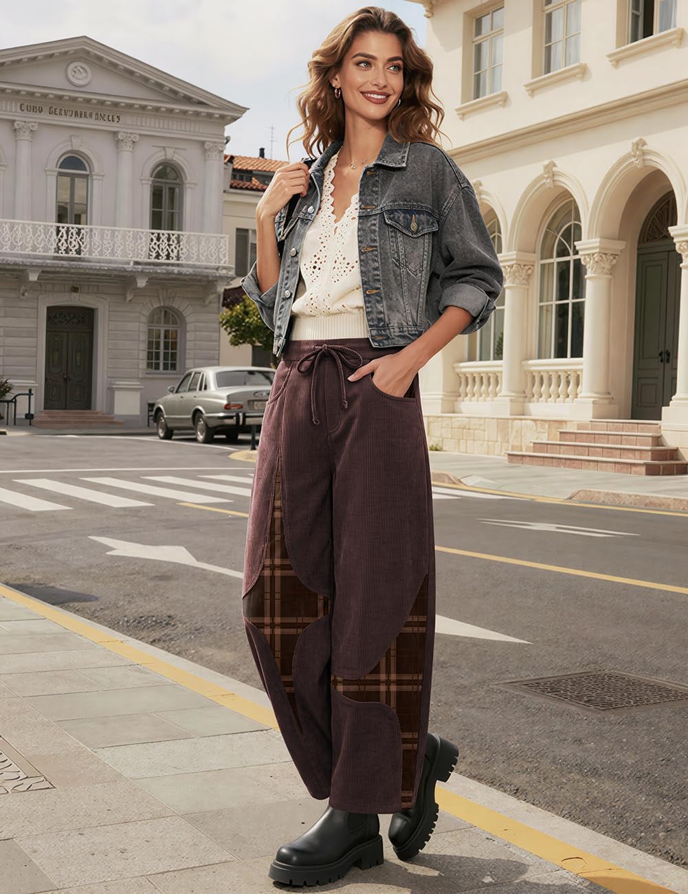 TARSE Women’s Corduroy Barrel Pants Wide Leg Harem Pants Baggy Casual