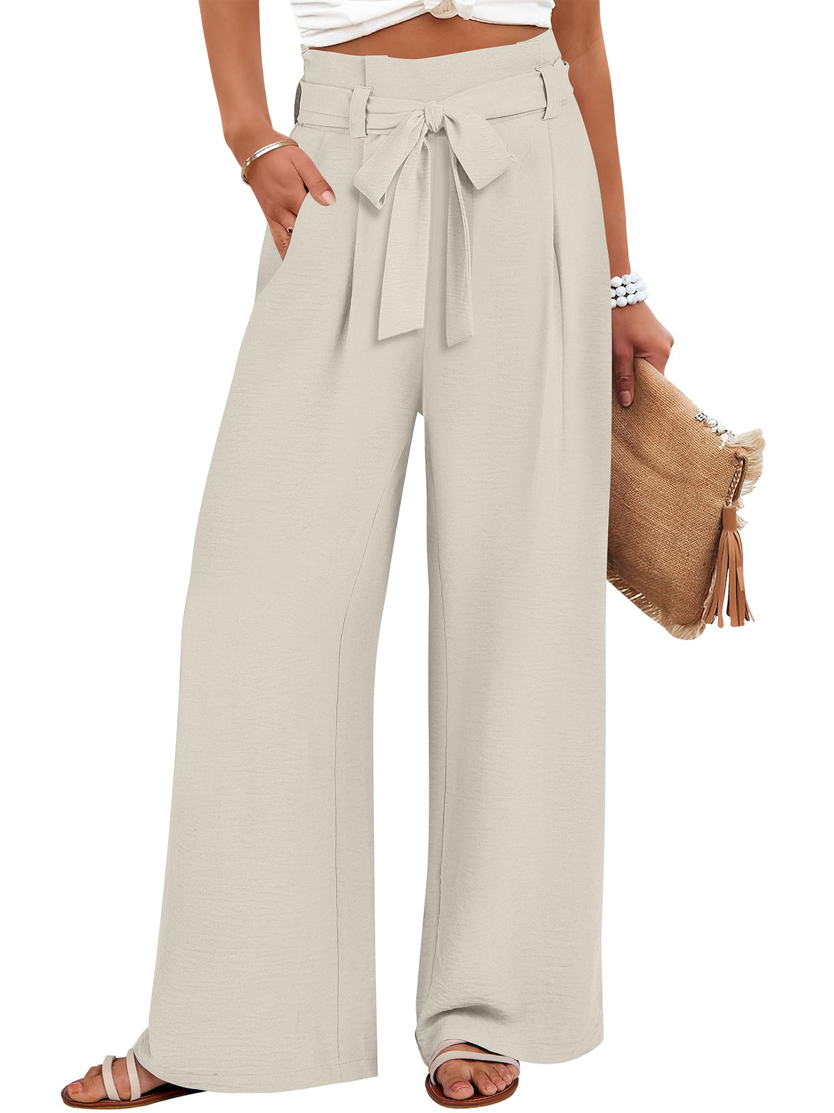 ANRABESS Womens Palazzo Wide Leg High Waisted Flowy Lounge Work Pants