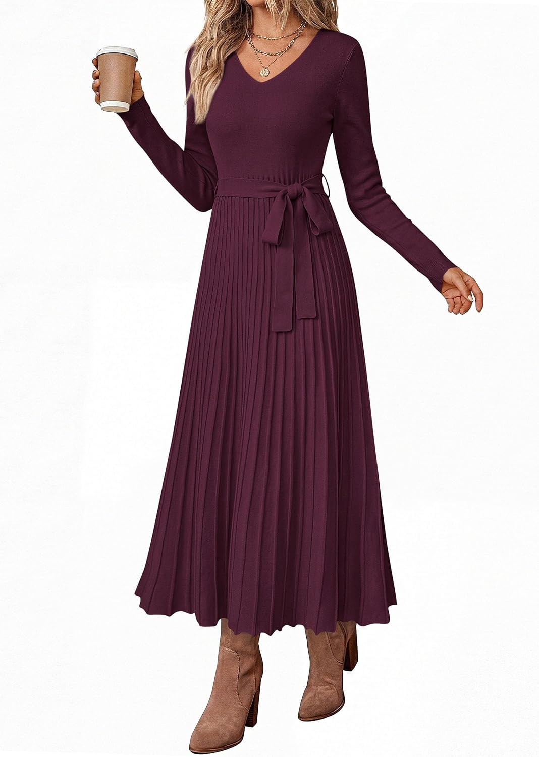 PRETTYGARDEN Womens Fall Maxi Long Sleeve Sweater Dress